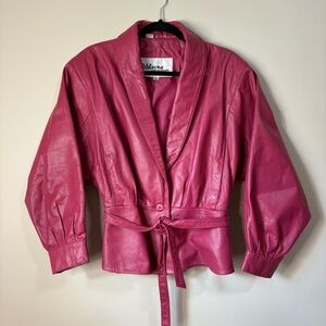 Wilson's Leather Vintage Women's Hot Pink Structured Tie Waist Leather Jacked